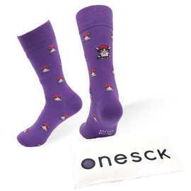 ONESCK Funky Animal Socks – Colourful Novelty Cotton Crew Socks for Men & Women | Fun Gift Socks (UK, Numeric, 8, 12, Regular, Regular, Hippie Cat - Purple)