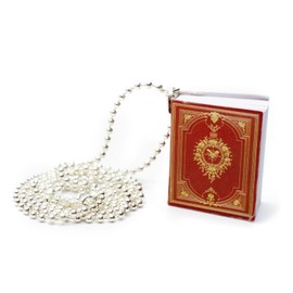 Miniblings Bible Necklace 80 cm Book Books Red with Readable Mini Lettering Handmade Fashion Jewellery Ball Chain Silver-Plated, Paper