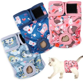 Reusable Cat Diapers 3 Pack with Good Absorbency Kitten Diapers Small for Female&Male Cat Easy to Put on Adorable Diapers for Cats Secure Fit M