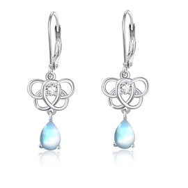Celtic Knot Moonstone Earrings 925 Sterling Silver Leverback Dangle Drop Jewelry Gifts for Women