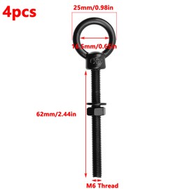 Antrader Stainless Steel Eye Bolt,M6 Heavy Duty Lifting Ring Threaded Eyebolts with Washers and Nuts,Black,4Pcs Set