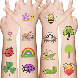 Cartoon Bug Temporary Tattoos, Insect Reptile Stickers, Teen-age Birthday Party Supplies, Spiders,Butterflies,Bees,Beetles, Arts and Crafts,Class Rewards Gift Bag Fillers (Temporary tattoo -1)