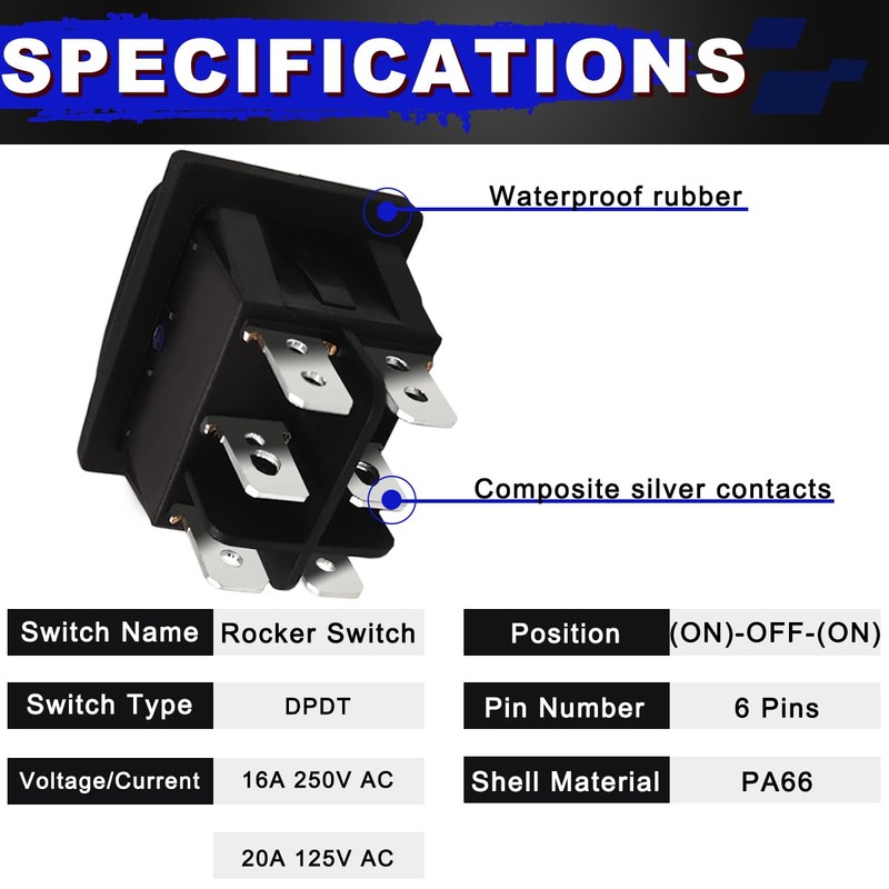 MKBKLLJY 3PCS Momentary Polarity Reverse Switch Waterproof 16A 250V AC/20A