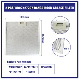 2 Pcs WB02X27207 Range Hood Grease Filter Mesh Fit for GE JVX5300BJ1TS JVX5300DJ1WW JVX5300EJ1ES JVX5300SJ2SS JVX5305DJ2BB JVX5300DJ1BB, Replace 4463981 AP6039217 PS11771771 EAP11771771