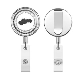 Slovakia Map Grunge Rubber Stamp Travel Round ID Badge Key Card Tag Holder Badge Retractable Reel Badge Holder with Belt Clip