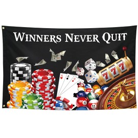 Seekamit Winners Never Quit Cool Funny Flags for College Dorm Room Guys Girls Wall Meme Flags Banner 3x5 Ft Bedroom Man Cave Indoor Outdoor Gag Gift Black