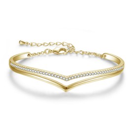 Praelinos Minimalistic Bracelets for Women 14K Yellow Plated Charm Silver Tone Bracelet 5A Cubic Zirconia Jewelry Christmas Birthday Valentine Mother's Day Gifts for Mom Wife(Yellow)