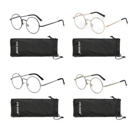 EYE ZOOM 4 Pack Metal Frame Round Reading Glasses with Spring Hinge (Multi Color, +1.00 Strength)