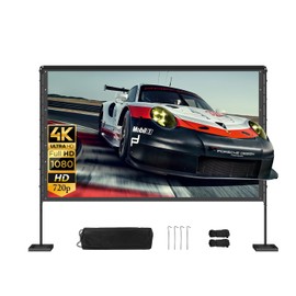 Queension 120 inch Outdoor Projector Screen with Stand, Portable Projector Screen 16:9 HD 4K, Movies Screen with Carry Bag for Outside Backyard, Indoor Wrinkle-Free Screen for Home Theater