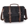 Vintage Genuine Leather Waxed Canvas Briefcase Large Satchel Shoulder Bag