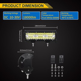 SKYWORLD LED Light Bar, 9 inch 180W Spot Flood Combo Beam 12V 24V LED Work Driving Fog Lamp with 12V Toggle Switch Wiring Harness Kit for Off-Road Truck Car ATV SUV Vehicles Boat Light