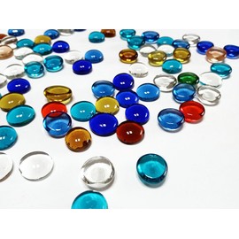 Kellegour Flat Glass Marbles,500G(1.1LB) Mini Glass Gems,Mixed Colors Glass Gems,Gems Pebbles,Mixed Gemstone,15-20mm,Stones Decorative Marbles,for Home Decorative Art Craft Vase Filler(About 116 PCS)
