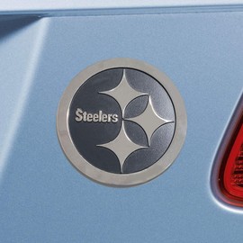 FANMATS 28918 Pittsburgh Steelers 3D Chrome Metal Auto Emblem - Steelers Primary Logo, Black metal with chrome accents