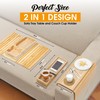 Bamboo Couch Cup Holder Tray with 2 Cork Coasters, Caddy,