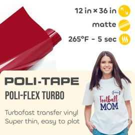 Poli-Flex® Turbo – Red Matte Heat Transfer Vinyl (HTV) – 12" x 36 in for T-Shirts, Iron - On Vinyl, Easy to Cut & Weed - Extra Durable