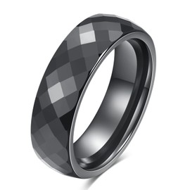 2mm 3mm 4mm 6mm 8mm Black/White Ceramic Rings for Men Women Comfort Fit Engagement Wedding Band Size 5-12 (6mm Faceted Black, 8)