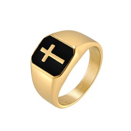 PAMTIER Men's Vintage 15mm Cross Crucifix Biker Ring Gold Size 9