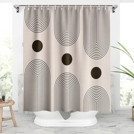 FADALO Boho Geometric Shower Curtain,Mid Century Abstract Shower Curtain Sets for Bathroom with 12 Hooks,Minimalist Decorative Curtain for Women Men Waterproof Bathroom Curtain,72 x 72 Inch,Beige
