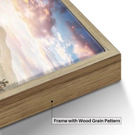 Mountain Landscape Wall Art: Framed Steam Train Picture, Sunrise Grassland Painting, Hills Railway Artwork for Bedroom or Living Room Decor, Size 45x30