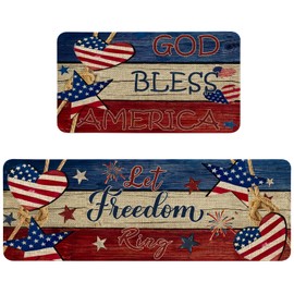 Nmxomug 4th of July Kitchen Rugs Set, Independence Day Kitchen Mats for Floor, 250th Anniversary Kitchen Decor, Holiday Decorations for Home, 17x30 Inch Door Mat + 17x47 Inch Runner Rug