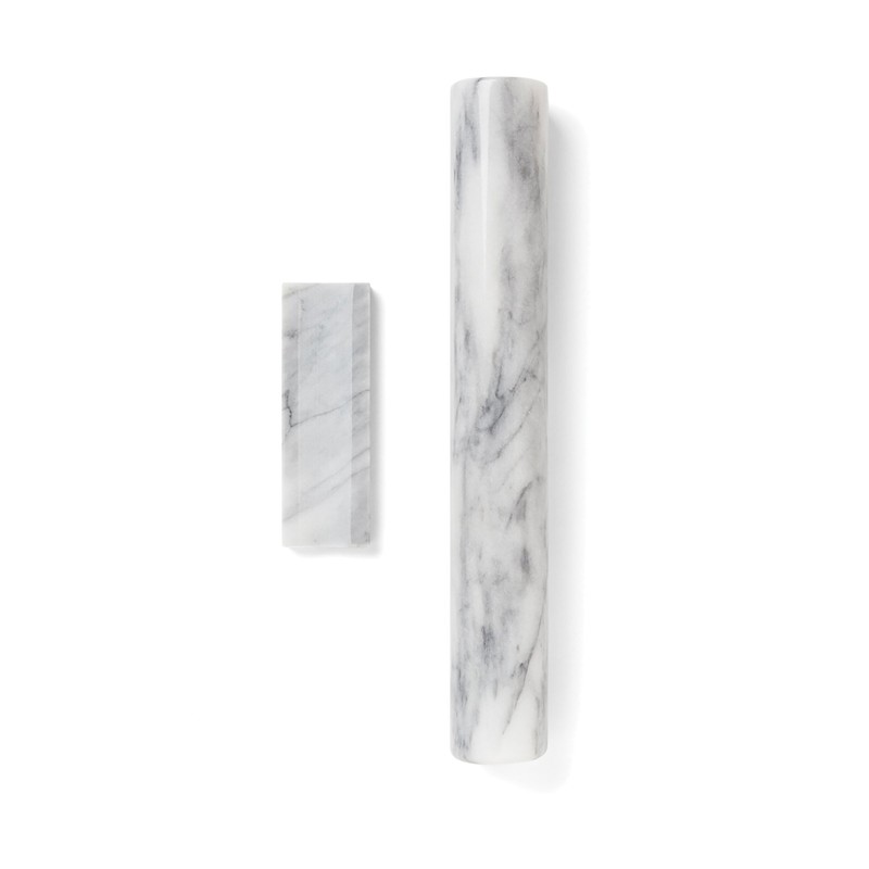 Fox Run French Marble Rolling Pin with Base, White, 3