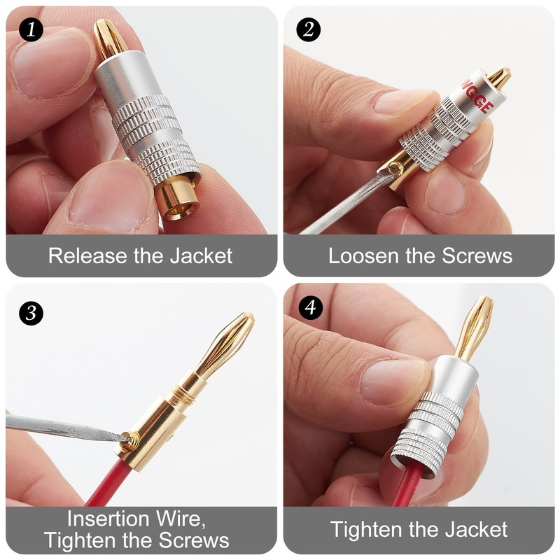WGGE WG-009 Banana Plugs Audio Jack Connector, 24k Gold Dual