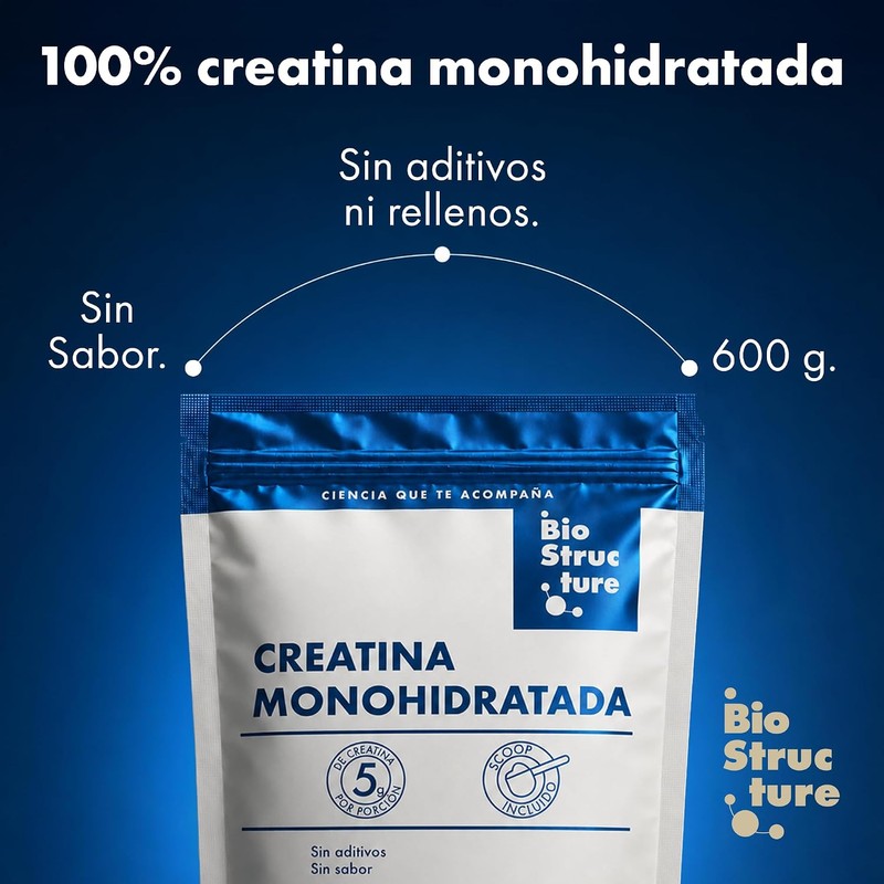 Creatina Monohidratada Micronizada Biostructure- En Polvo - Sin Sabor- 600g