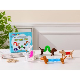 Limpskys Easter Egg fillers, Dog pop Tubes, Easter Basket Stuffers, Dog fidgets, Stretch Dog Toy, Dog Party Favors,Small Toys,Dog Toys for Kids,Autism Sensory Products4 Pack Dog