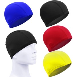 Elastic Fabric Swimming Cap Ears Long Hair Sports Swim Pool Hat for Adults Men Women，Keeps Hair Clean and Dry for Long and Short Hair (4pcs, 4 Colors)