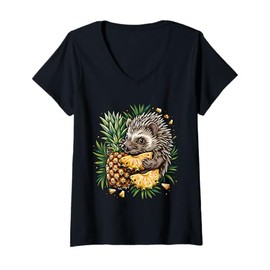 Womens Pineapple Hedgehog Nature Drawing Pineapple Lover Wildlife V-Neck T-Shirt