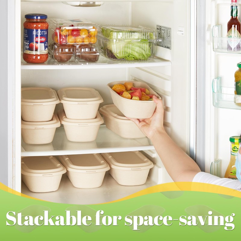[100% Eco-Friendly] 34 oz Disposable Food Containers with Lids –