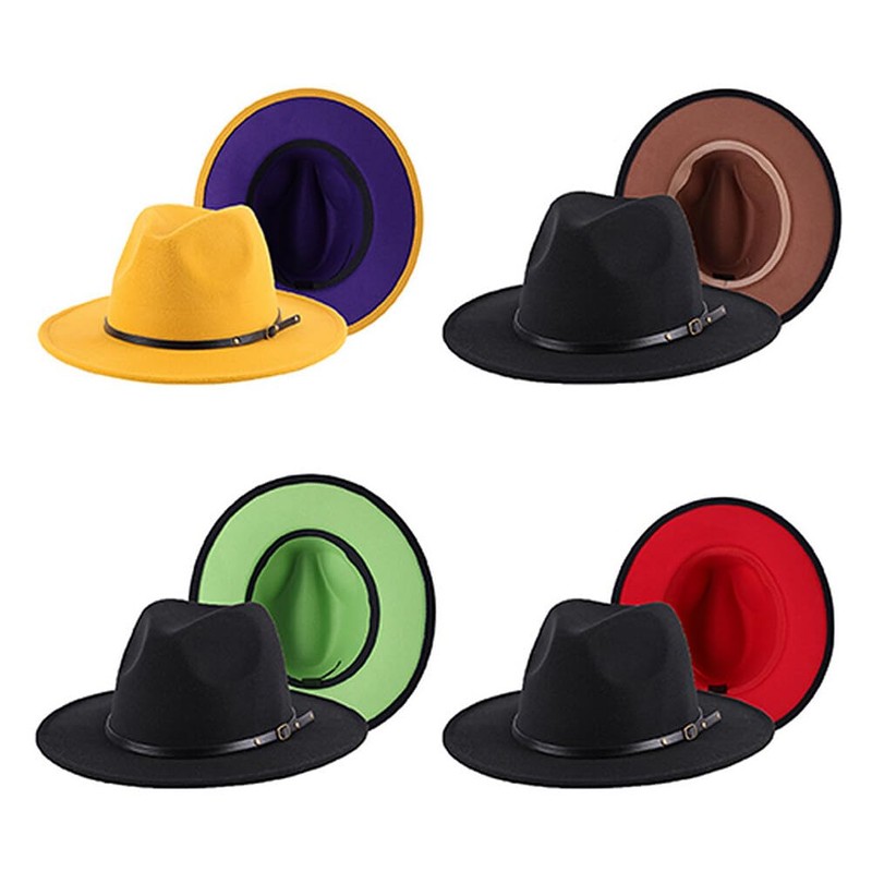 bamboopack Classic Fedora Hat Two Tone Wide Brim Flat Top