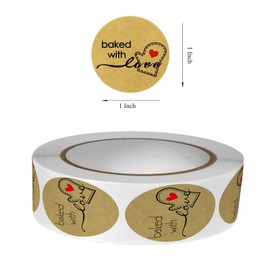 1000PCS Baked with Love Stickers for Baked Goods,1 Inch Small Round Brown Red Heart in Baking Gloves Baking Stickers Label Bakery Stickers for Packaging Canning Bottles,Cookie Bags (Brown)