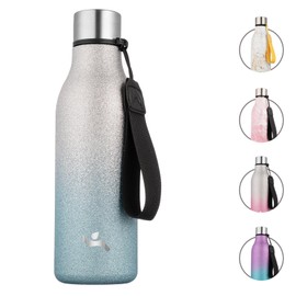Konokyo Insulated Water Bottle with Strap,18 oz Double Wall Stainless Steel Vacuum Bottles Metal Water Flask,Sparkling Silver Blue