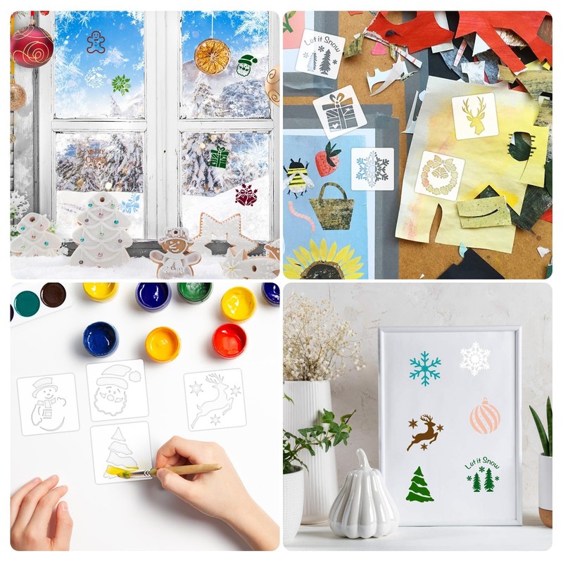 24PCS Christmas Stencils 3 x 3 Inch Reusable DIY Craft