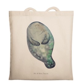 Mr. & Mrs. Panda Tote Bag Manatee Happy - Gift, Holiday, Restart, Sea Creatures, Shopper, Lovesickness, Satisfied, Shoulder Bag, Sea,, White