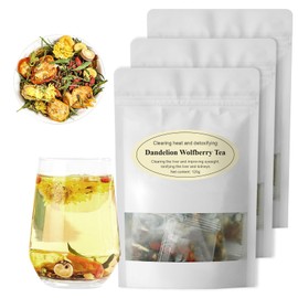 KWOLYKIM Dandelion Wolfberry Tea Bags, Dandelion Tea Organic Support Kidneys & Liver Tea Seven Ingredients Natural Blend Chinese Wolfberry Tea Bags (3 Bags/36pcs)