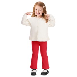 Witwot Toddler Girls Fleece Lined Pants Winter Warm Flare Leggings Cotton Baby Girl Clothes Red 3T