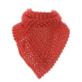 Women's Flower Pom Pom Chunky Knit Bib Style Two Tone Scarf Red