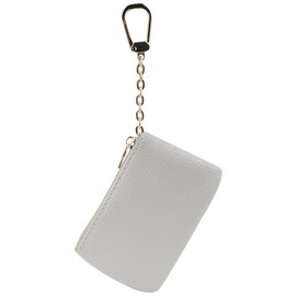 Veki Coin Purse With Key Chain, Full Grain Leather Mini Wallet, Small Coin Purse Keychain, Card Holder Keychain Small Keychain Wallet, Fashionable Classic Clutch Purse, for Women and Men (Light Gray)