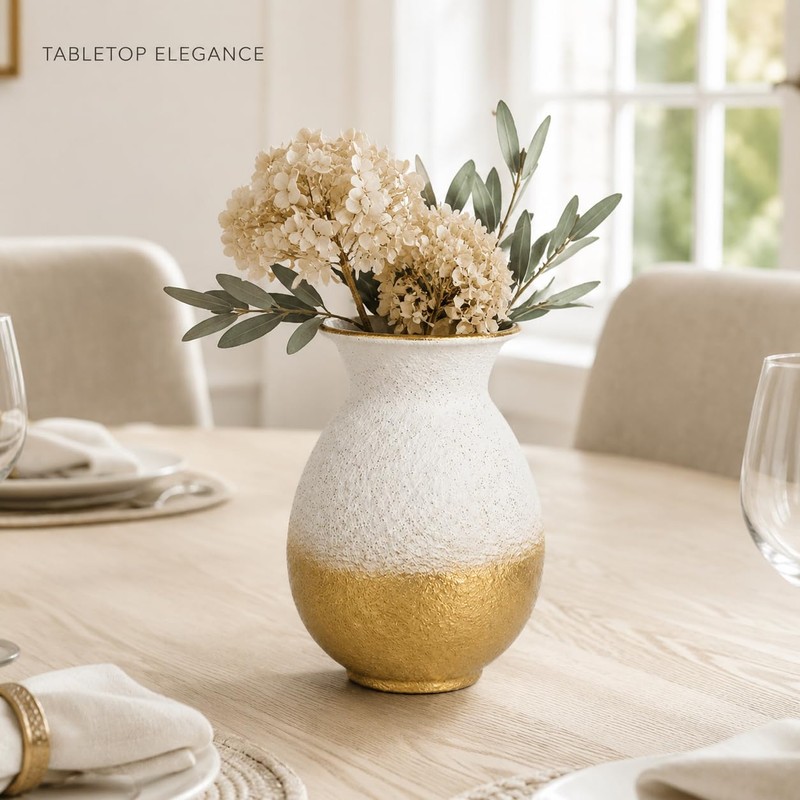 Textured Metal Vase, 7.6 x 5.1 Inch, White and Gold