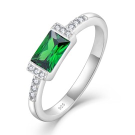 STARCHENIE Baguette Ring for Women 925 Sterling Silver May Birthstone Created Emerald Rings Size 5