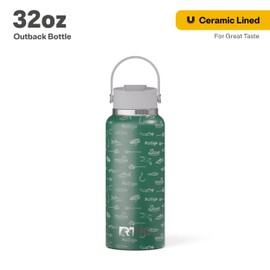 RTIC 32oz Outback Bottle, Insulated, Stainless Steel, Metal, Double Wall Vacuum-Insulation, Ceramic Lined, Leak-Proof Lid, BPA-Free Water Flask for Hiking, Running, Sports, Outdoor, Gone Fishin