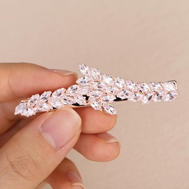 Kercisbeauty Small Crystal Leaves Rose Gold Hair Clip for Wedding Brides Bridesmaid Women Hair Accessories (Rose Gold)