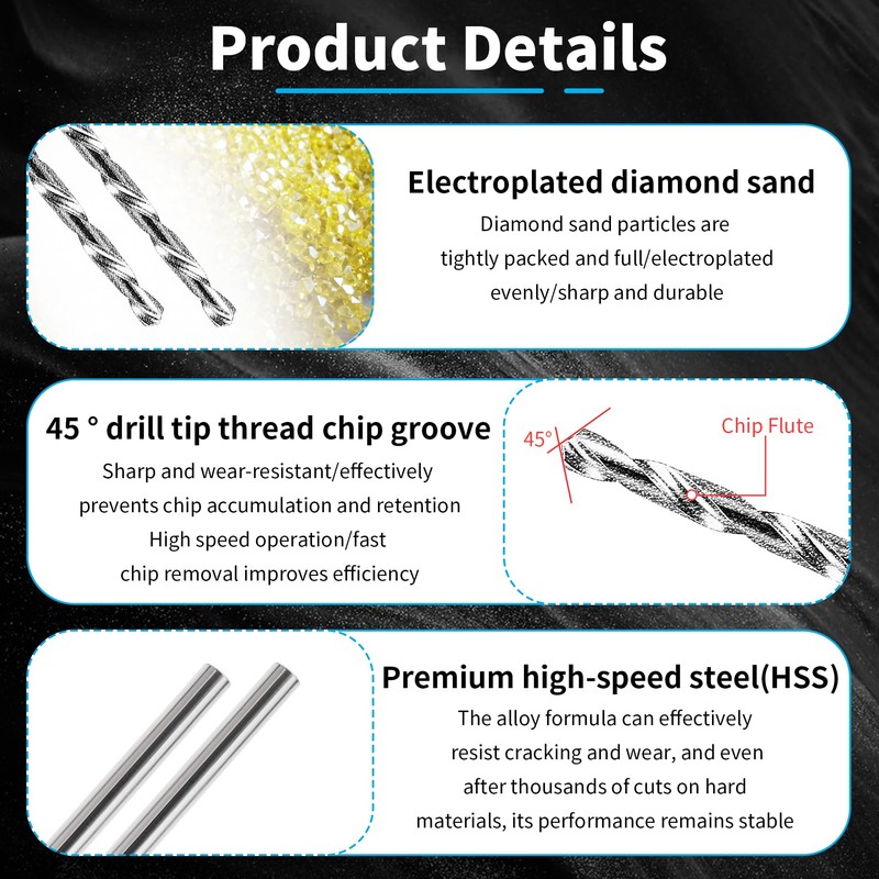 FOCMKEAS 5 Pcs 2.5mm Diamond Drill Bit for Glass, Tile