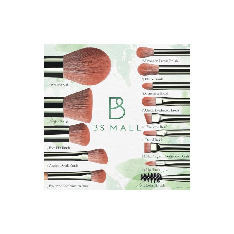 BS-MALL Set de Brochas de Maquillaje de Viaje 14 Piezas
