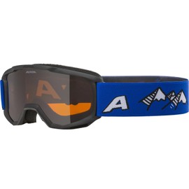 ALPINA Piney Anti-Fog, Extremely Robust and Shatterproof Ski Goggles with 100% UV Protection for Children, Matte Black/Olive, One Size