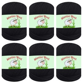 Sunny Cat 100% Pure Merino Wool Yarn for Knitting – 6pcs Merino Wool Yarn for Knitting and Crocheting – 1.8oz(10.8oz) Wool Skeins – Light/DK Weight –130yrds (780yrds Total) (22 Black)