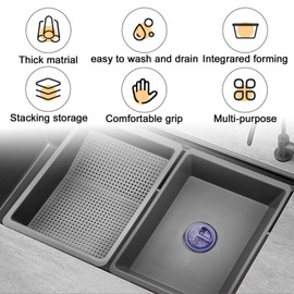 QruiLanTu 2 in 1 Sink Filter Basket Set, Multifunctional Portable Kitchen Filter Basin with Sink Stopper for Washing Dishes and Vegetables Fruits, Draining Pasta or Kitchen Utensils (ABS+PP)