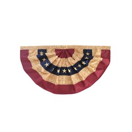 Tea Stained Patriotic Embroidered Bunting USA 48" x 24" Pleated Banner with Brass Grommets